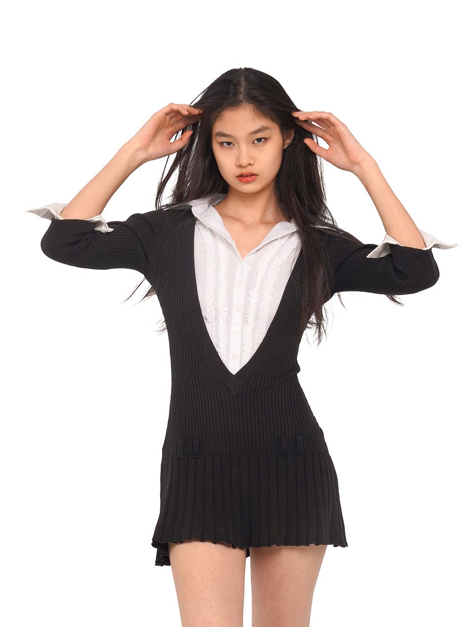 Fall V-Neck Shirt Collar Pleated Dress