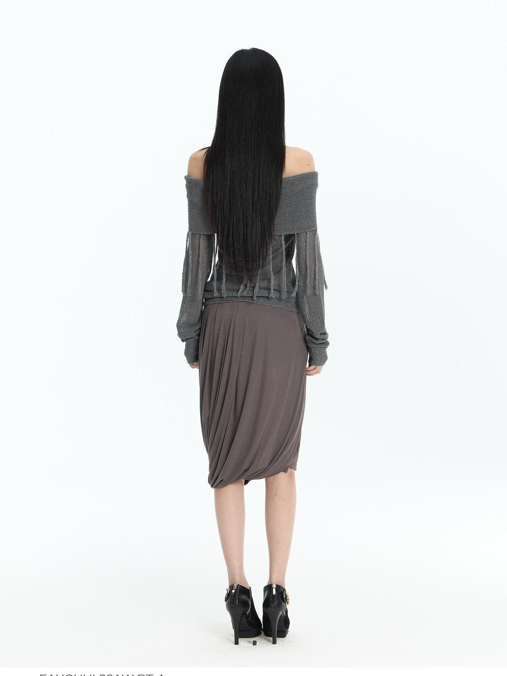 Hollow Out Fringe Draped Neck Two Way Women's Modal Knit Off-shoulder Sweaters