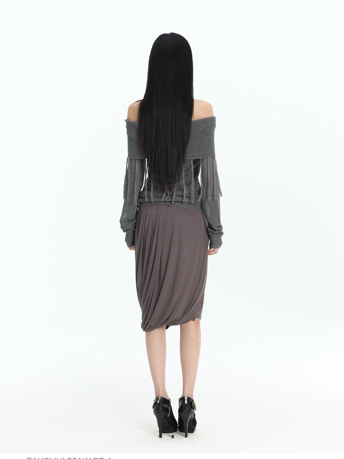Hollow Out Fringe Draped Neck Two Way Women's Modal Knit Off-shoulder Sweaters
