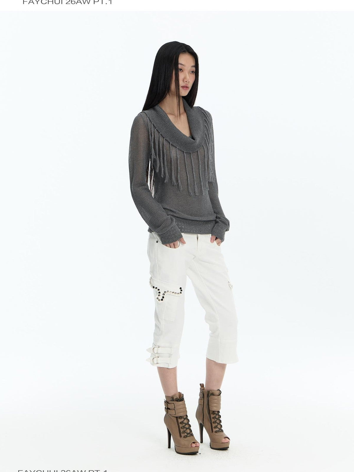 Hollow Out Fringe Draped Neck Two Way Women's Modal Knit Off-shoulder Sweaters