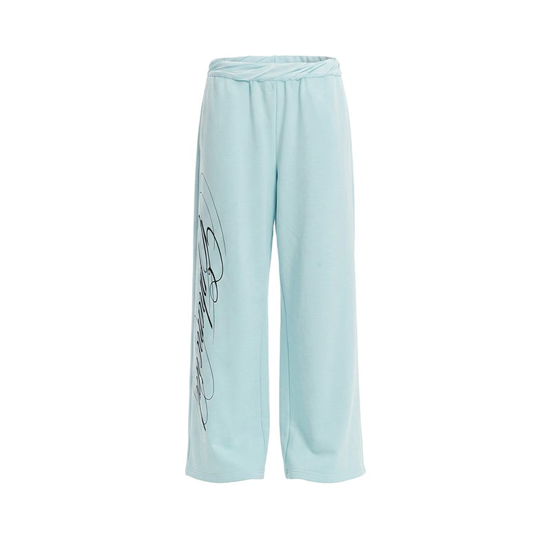 Mint Green Embroidered Print Low Rise Cotton Women's Straight-leg Pants