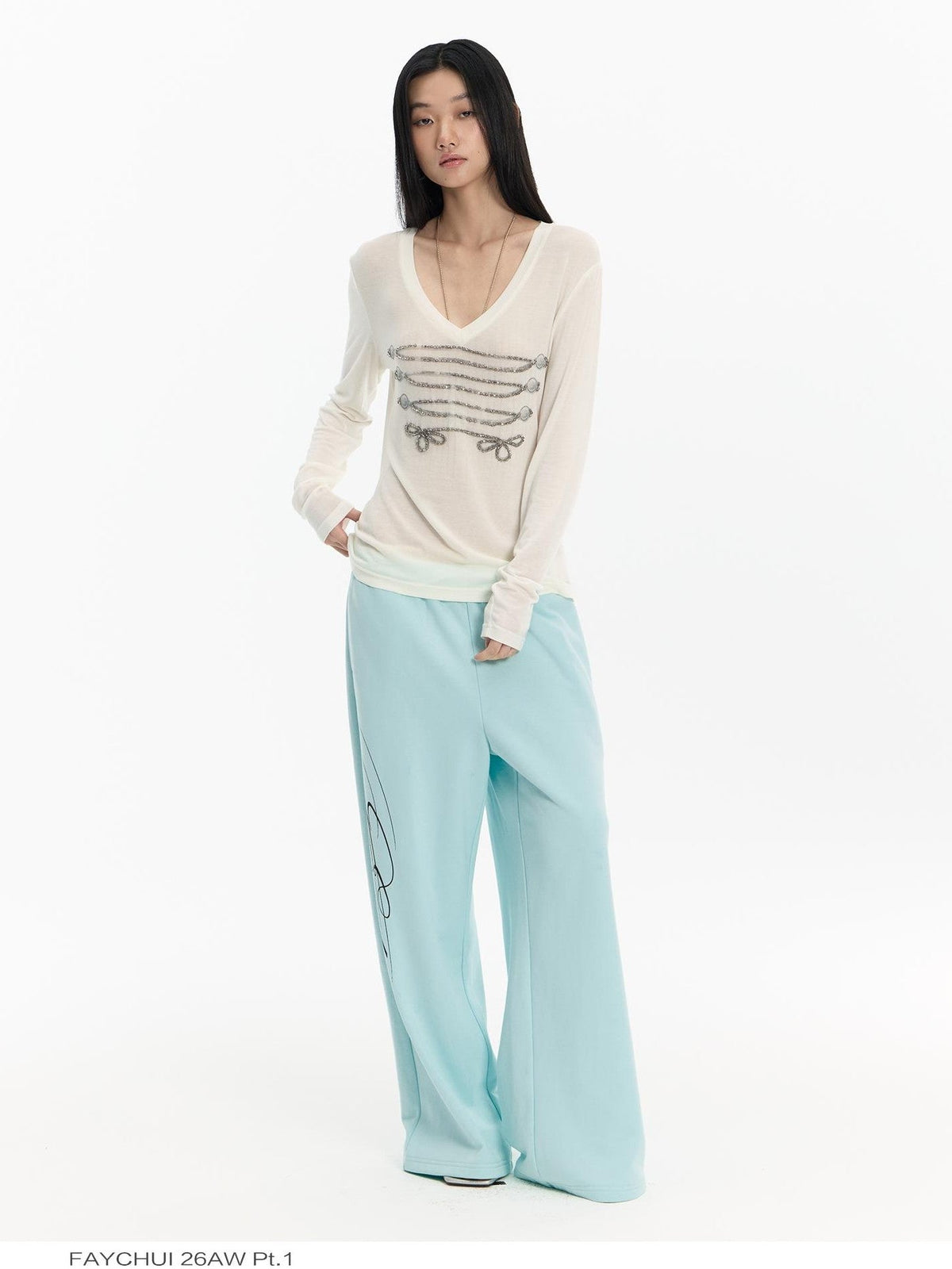 Mint Green Embroidered Print Low Rise Cotton Women's Straight-leg Pants