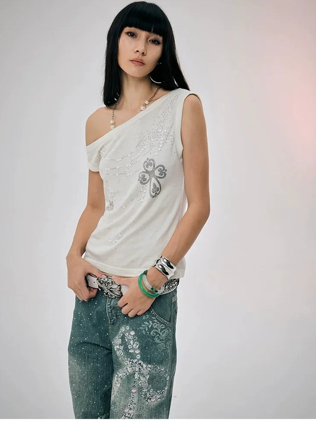 Pearl Embellished Off Shoulder Knit Top