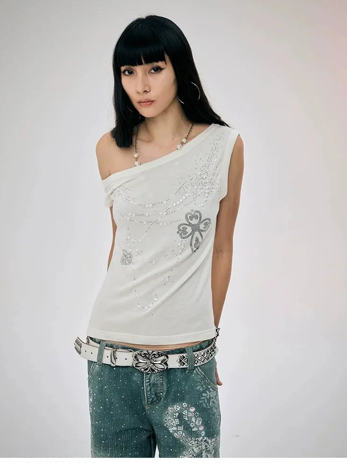Pearl Embellished Off Shoulder Knit Top