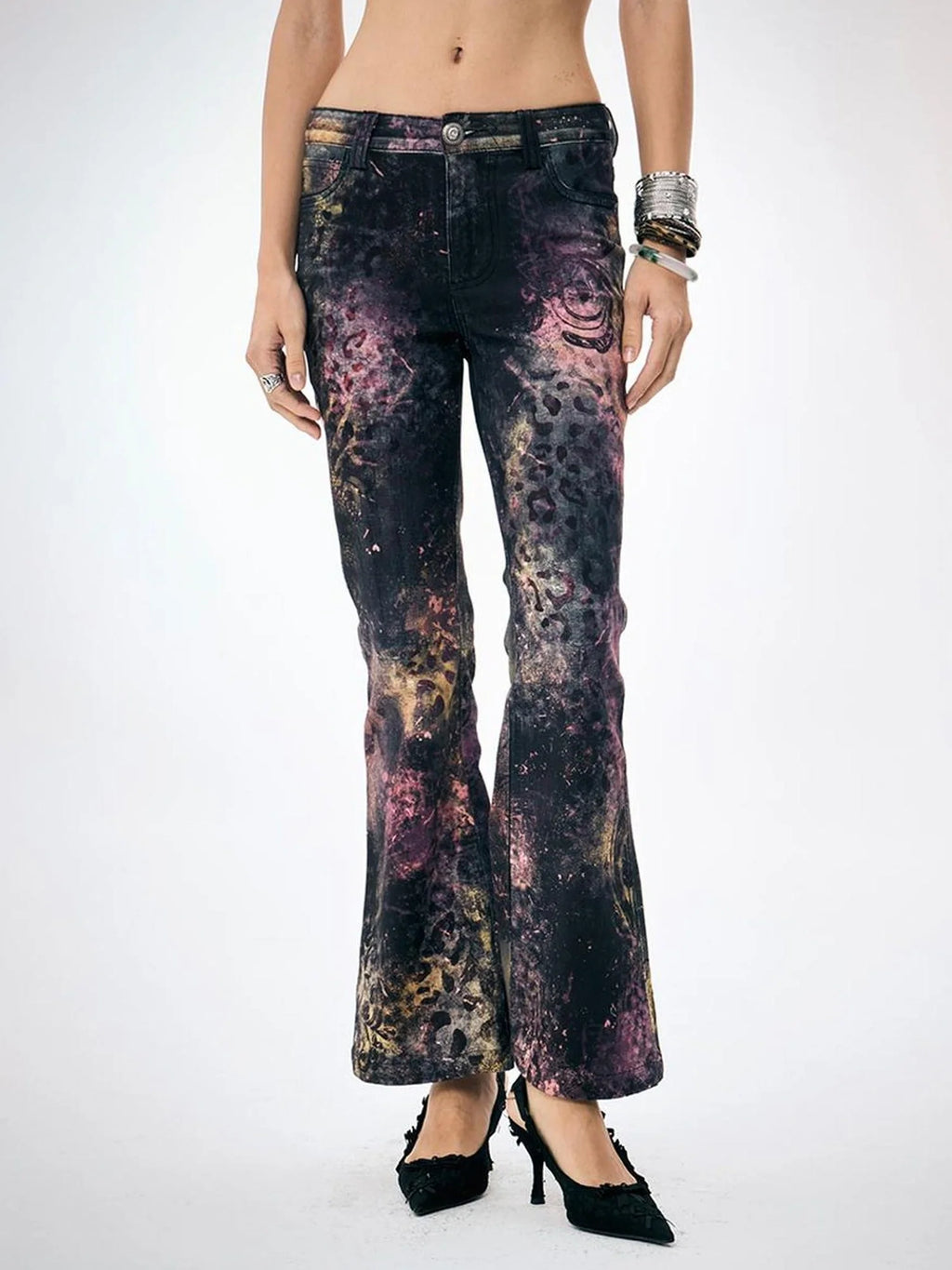 Pink Leopard Print Graffiti Slim Pants