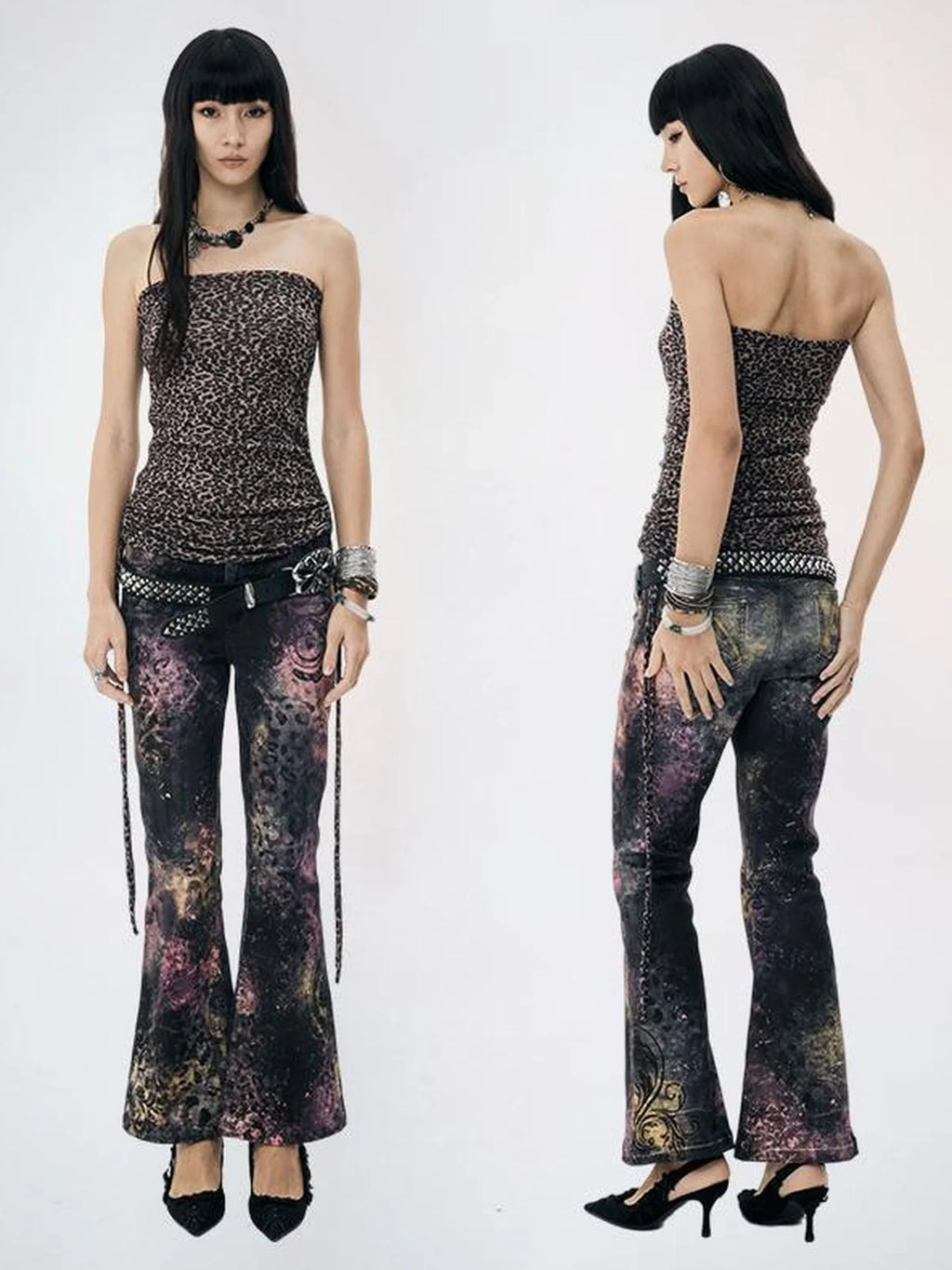 Pink Leopard Print Graffiti Slim Pants