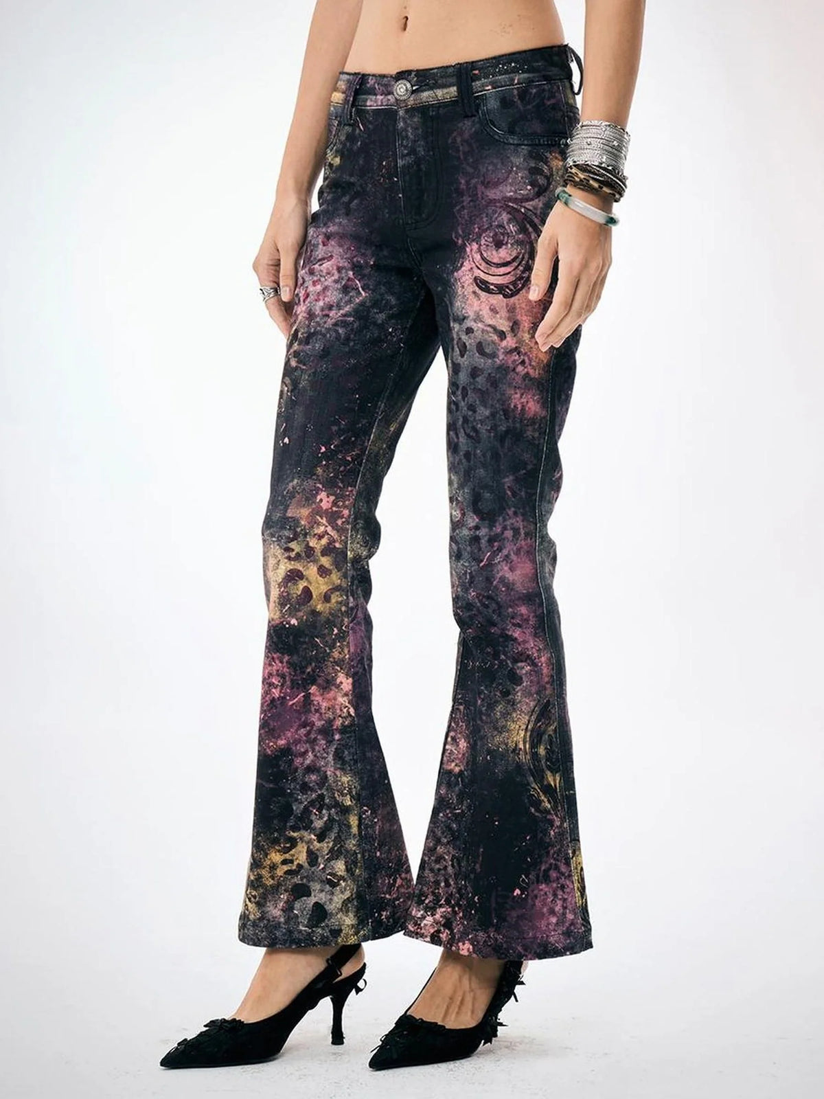 Pink Leopard Print Graffiti Slim Pants