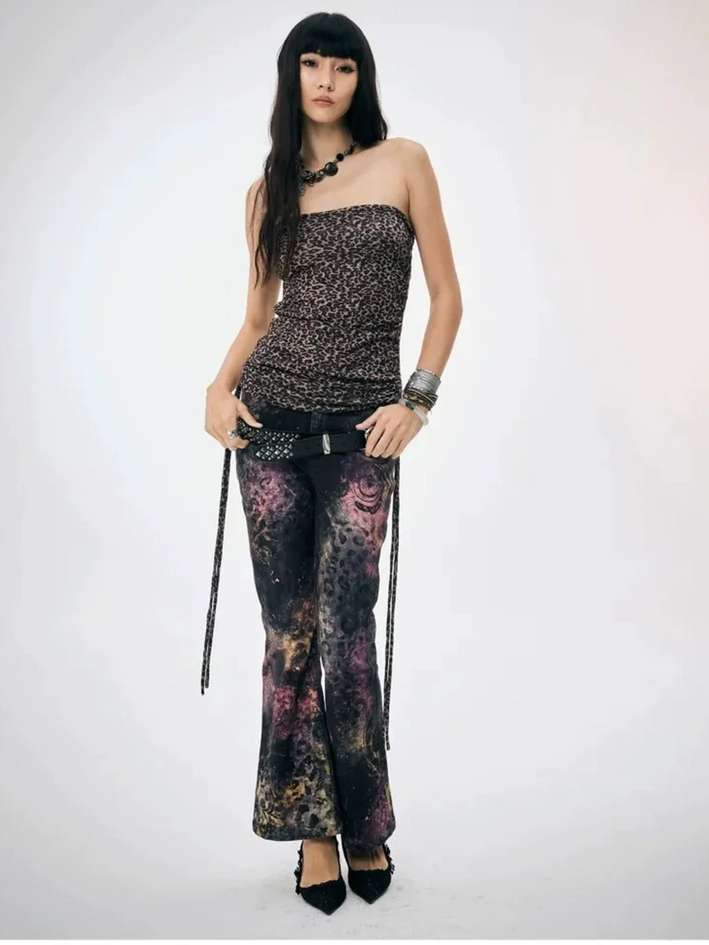 Pink Leopard Print Graffiti Slim Pants