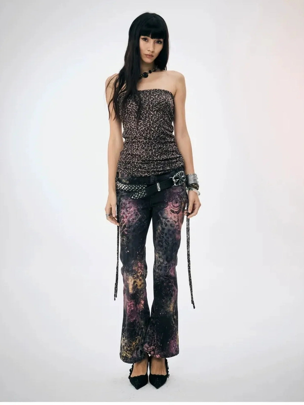 Pink Leopard Print Graffiti Slim Pants