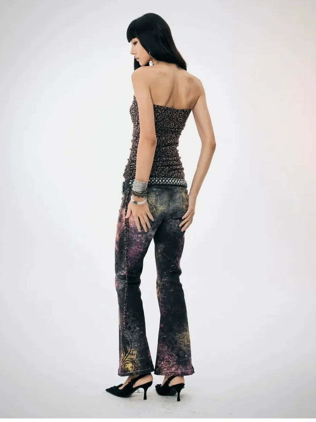 Pink Leopard Print Graffiti Slim Pants