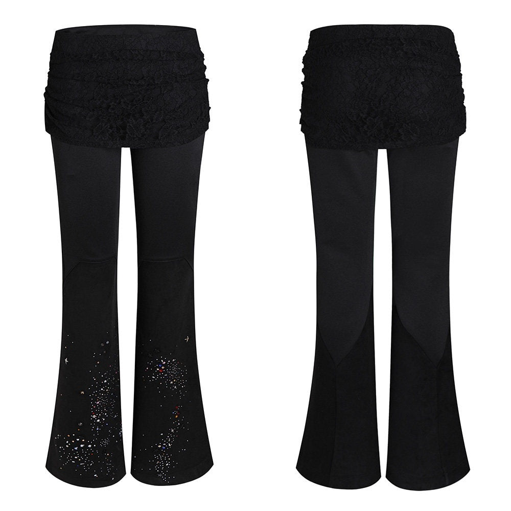 Sparkle Rhinestone Lace Embellished Women's Polyester Spandex Flare Pants