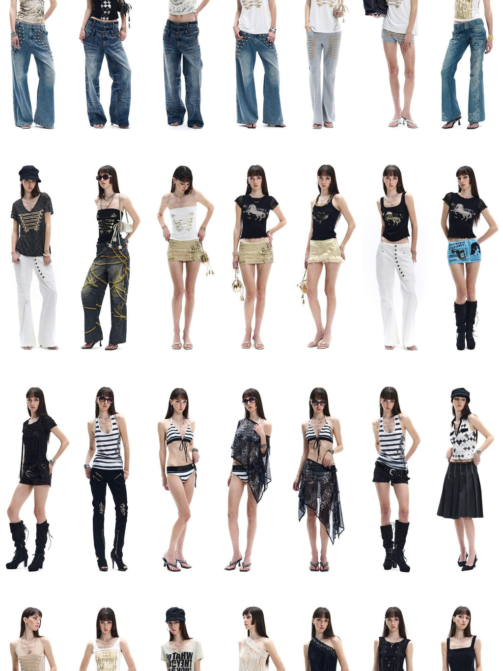 Vintage Rhinestone Embroidered High Waist Women's Denim Distressed Flare Jeans