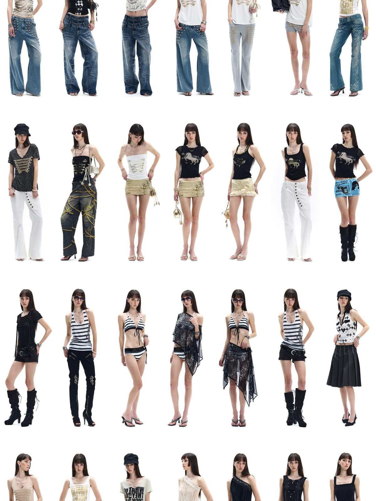 Vintage Rhinestone Embroidered High Waist Women's Denim Distressed Flare Jeans