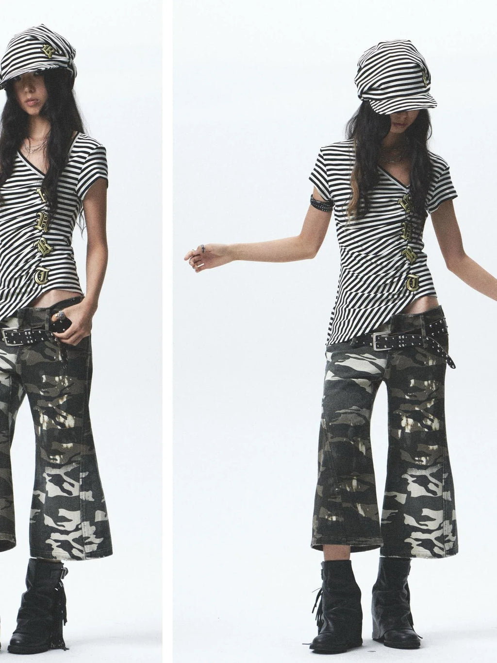 Gothic Embroidered Asym High Elastic Stripe Tee
