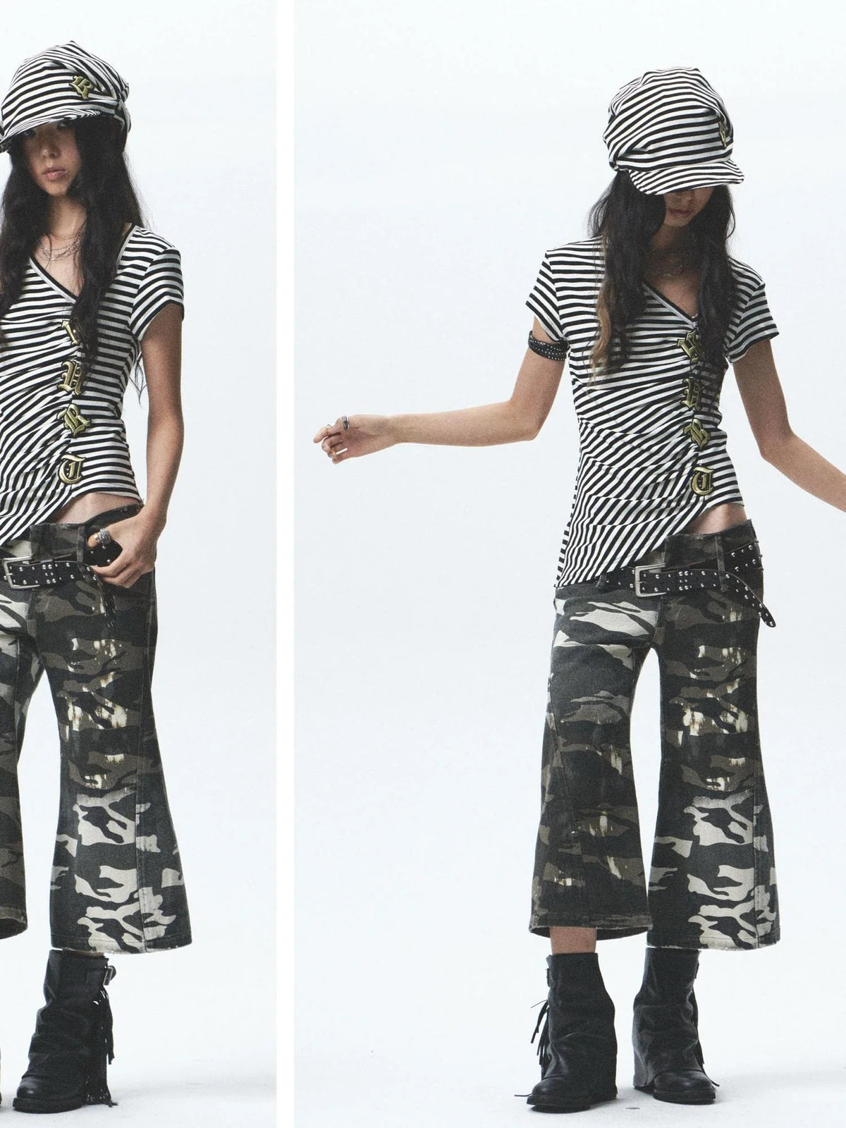 Gothic Embroidered Asym High Elastic Stripe Tee