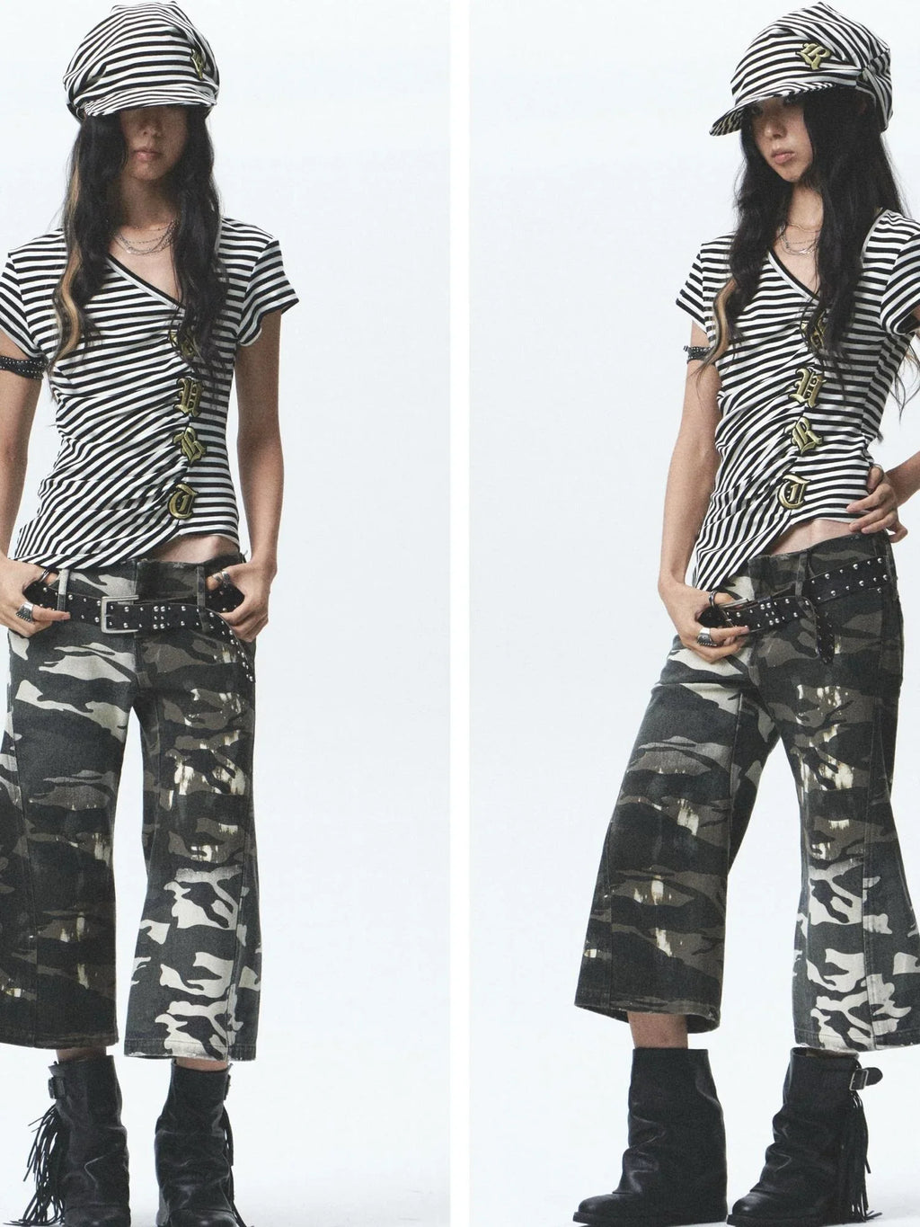 Gothic Embroidered Asym High Elastic Stripe Tee