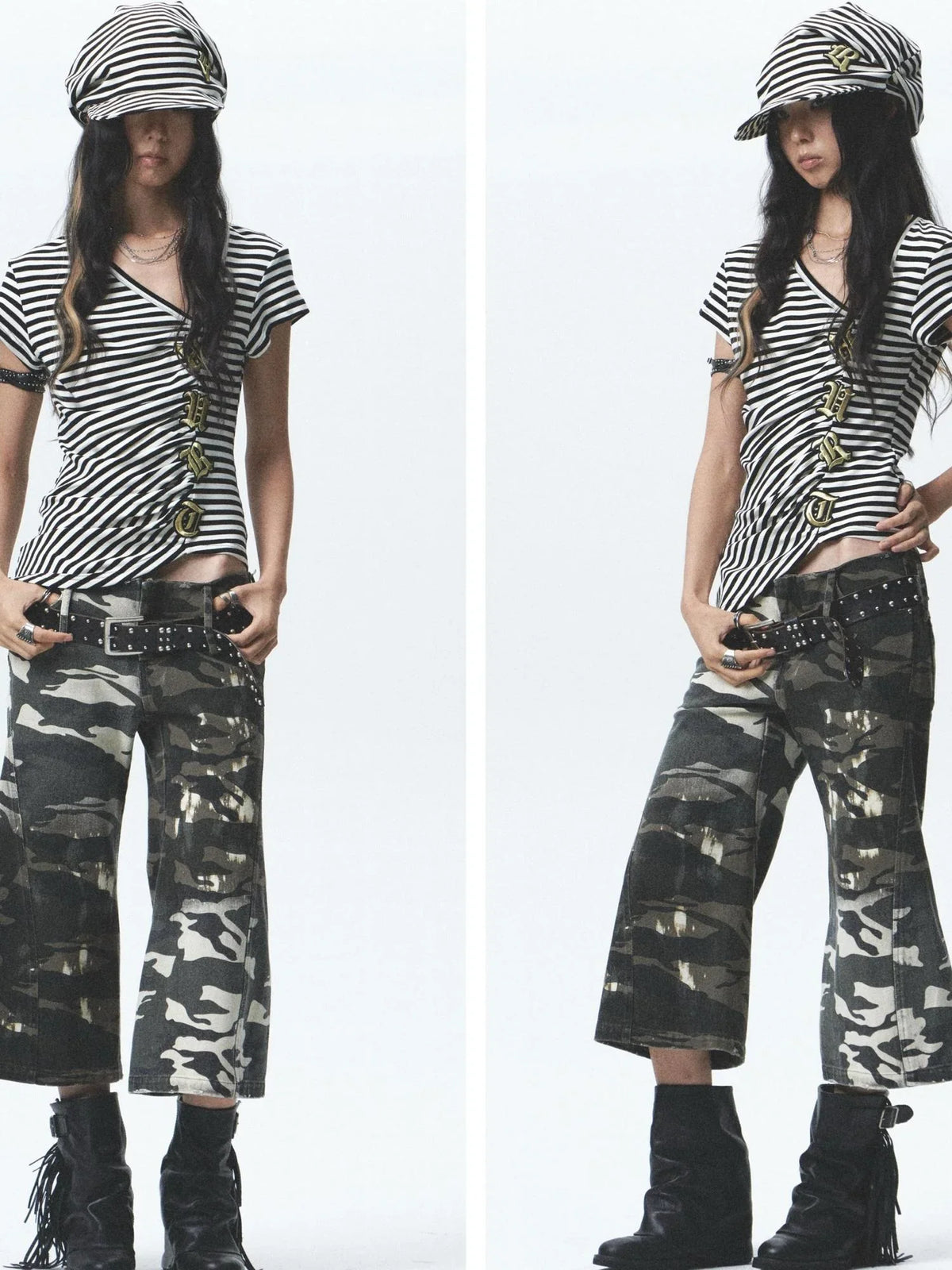Gothic Embroidered Asym High Elastic Stripe Tee