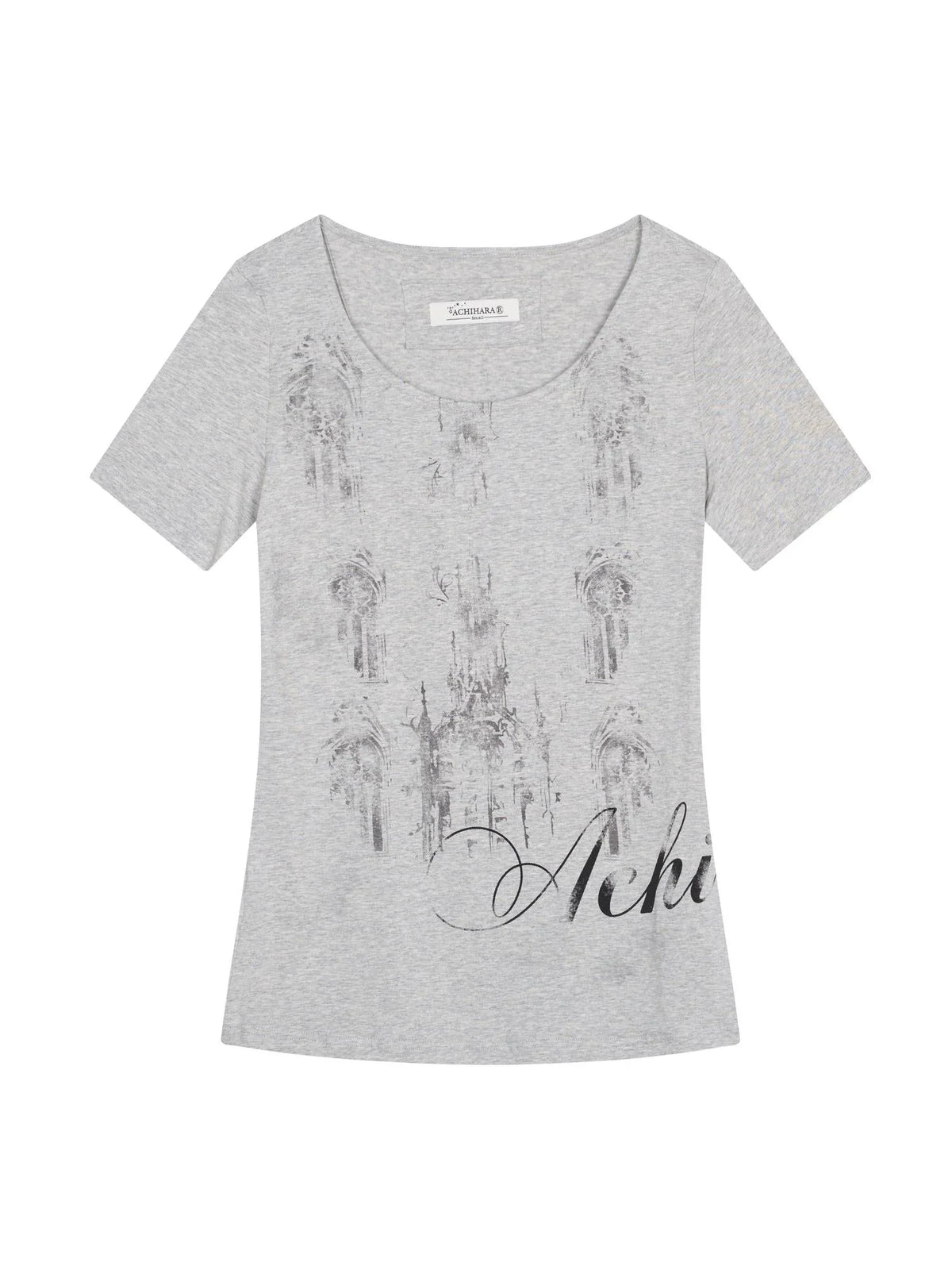 Romanesque Print Tee V-neck T-shirt Long-Sleeve