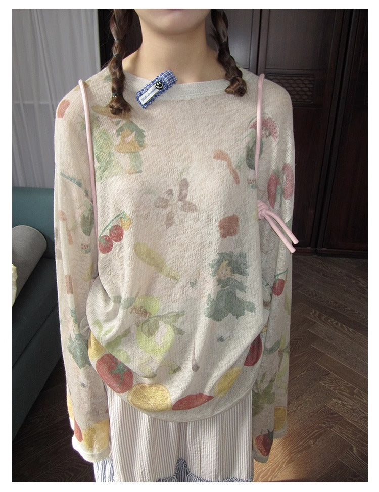 3months | Summer Knit Layered Sheer Sunproof Design Top [ID:]