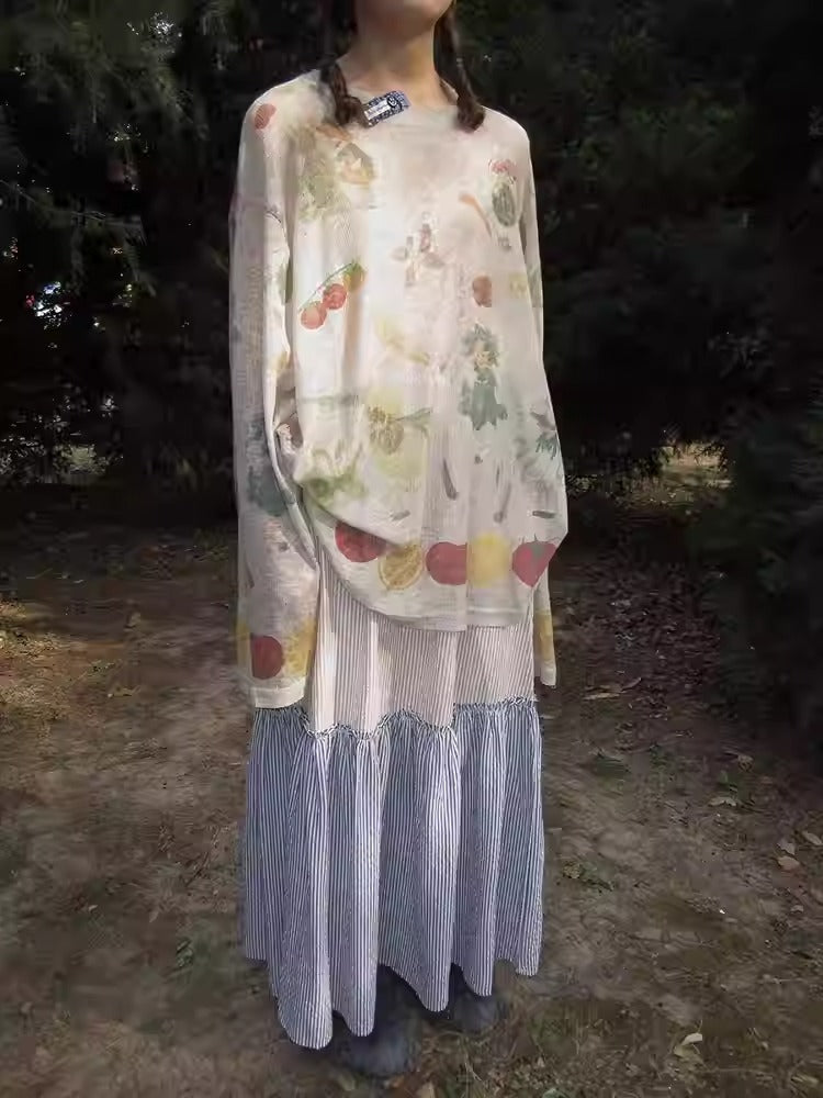 3months | Summer Knit Layered Sheer Sunproof Design Top [ID:]
