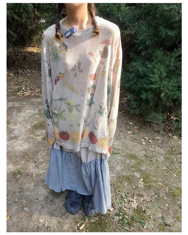 3months | Summer Knit Layered Sheer Sunproof Design Top [ID:]