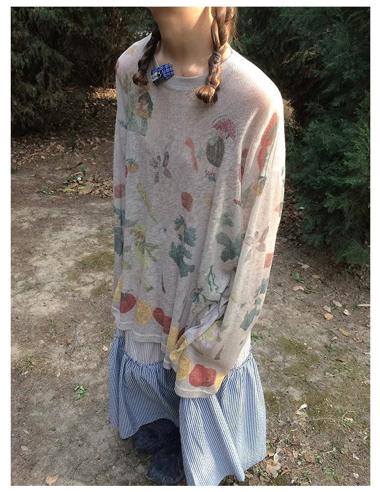 3months | Summer Knit Layered Sheer Sunproof Design Top [ID:]