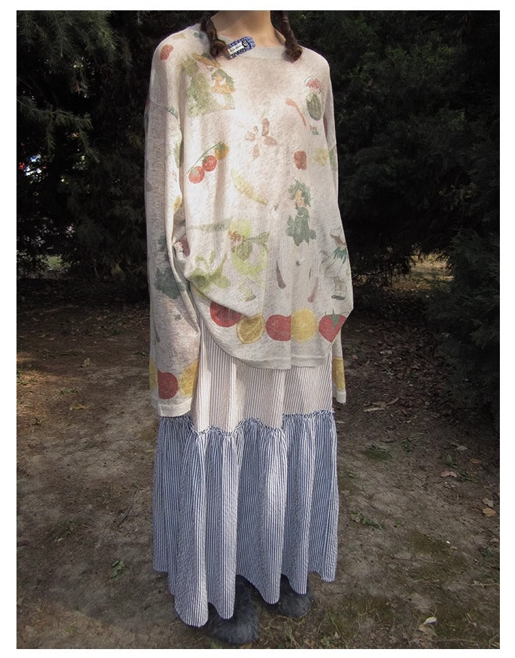 3months | Summer Knit Layered Sheer Sunproof Design Top [ID:]