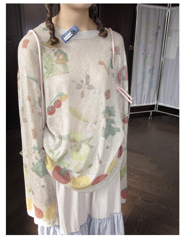 3months | Summer Knit Layered Sheer Sunproof Design Top [ID:]