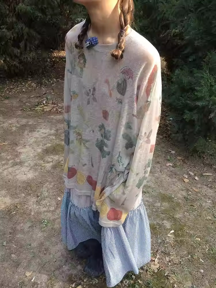 3months | Summer Knit Layered Sheer Sunproof Design Top [ID:]