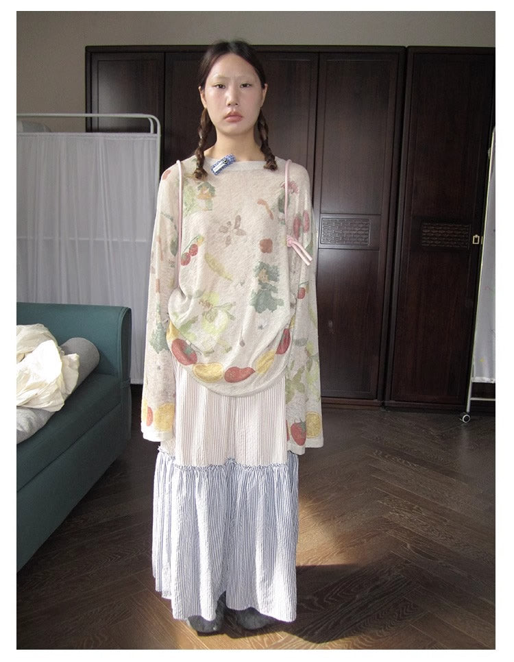 3months | Summer Knit Layered Sheer Sunproof Design Top [ID:]