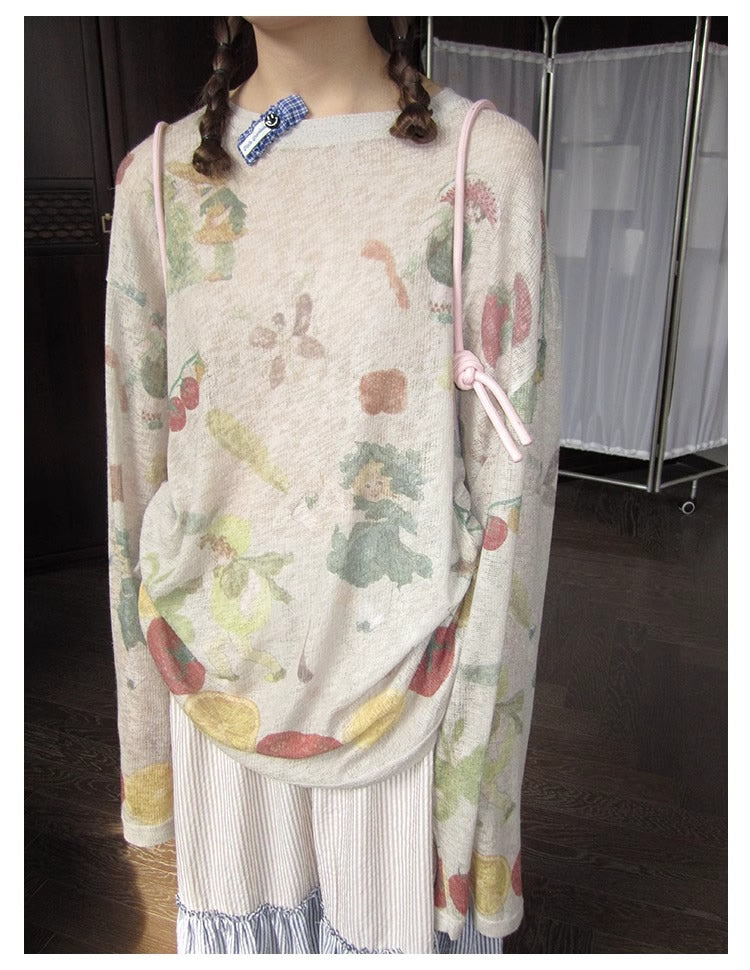 3months | Summer Knit Layered Sheer Sunproof Design Top [ID:]