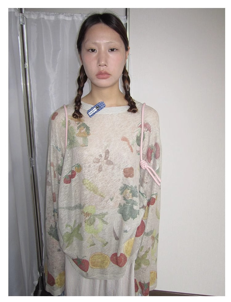 3months | Summer Knit Layered Sheer Sunproof Design Top [ID:]