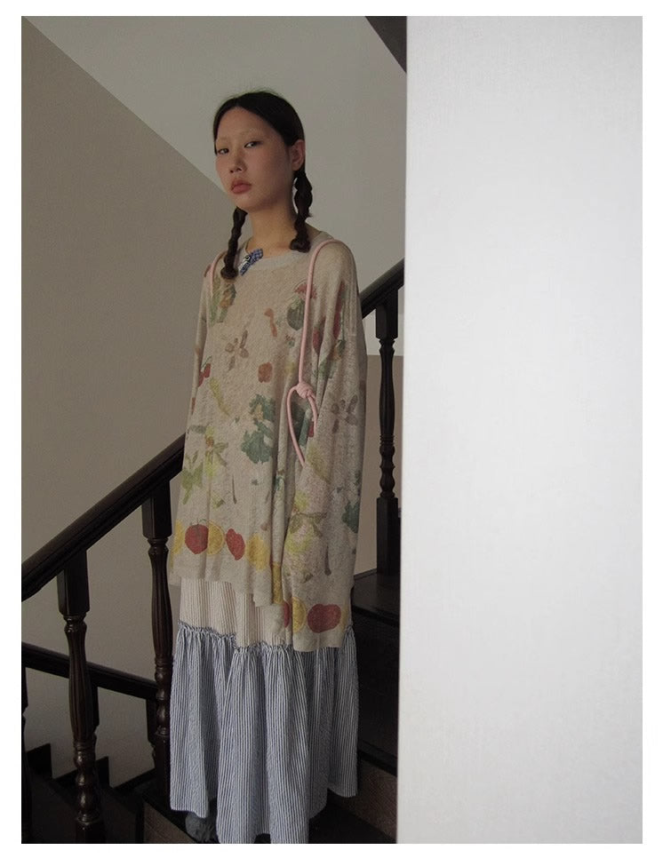 3months | Summer Knit Layered Sheer Sunproof Design Top [ID:]