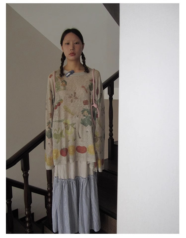 3months | Summer Knit Layered Sheer Sunproof Design Top [ID:]