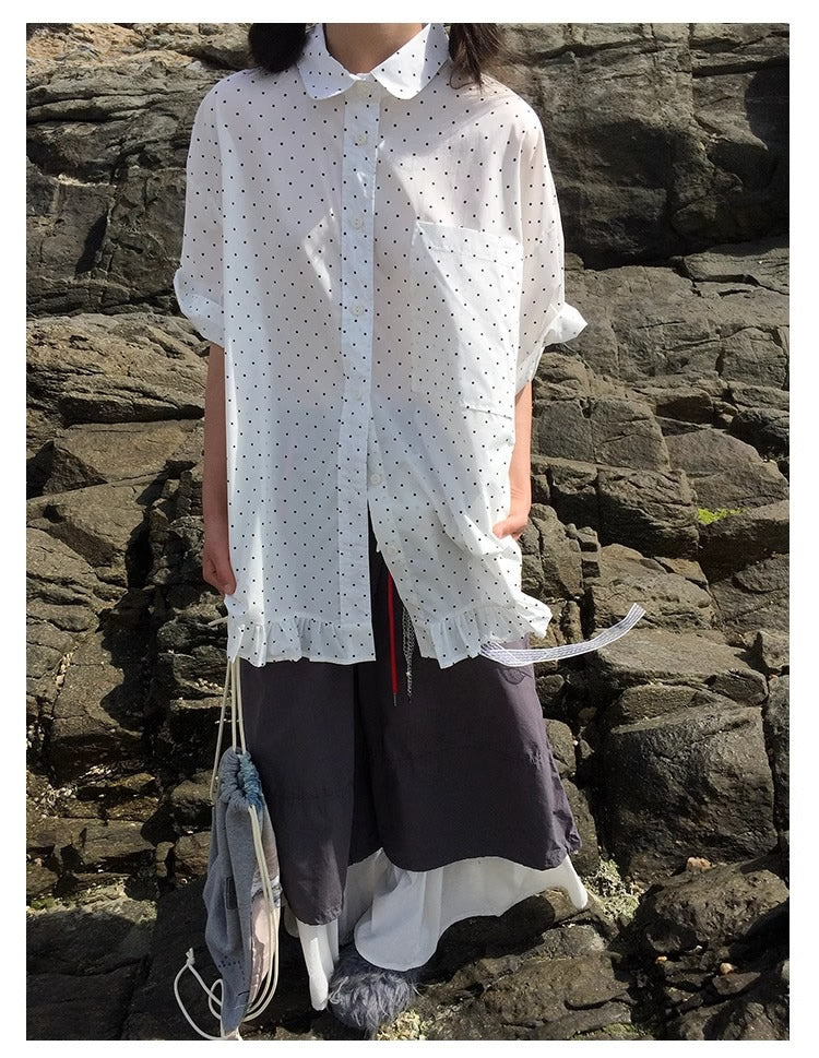 3months | Korean Ruffle Polka Dot Loose Fit Summer Design Shirt [ID:]