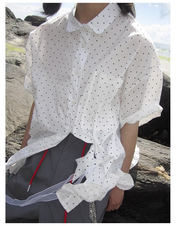 3months | Korean Ruffle Polka Dot Loose Fit Summer Design Shirt [ID:]