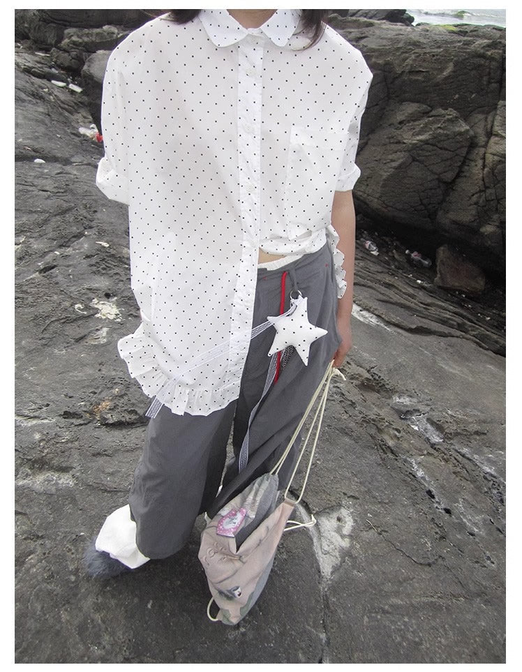 3months | Korean Ruffle Polka Dot Loose Fit Summer Design Shirt [ID:]