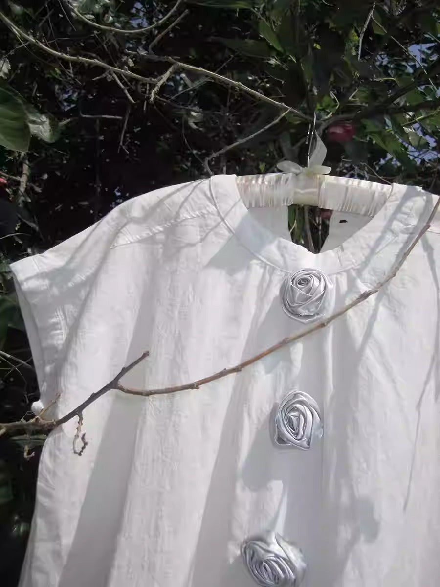 3months | 3D Rose Button Loose White Short Sleeve Summer T-Shirt [ID:]