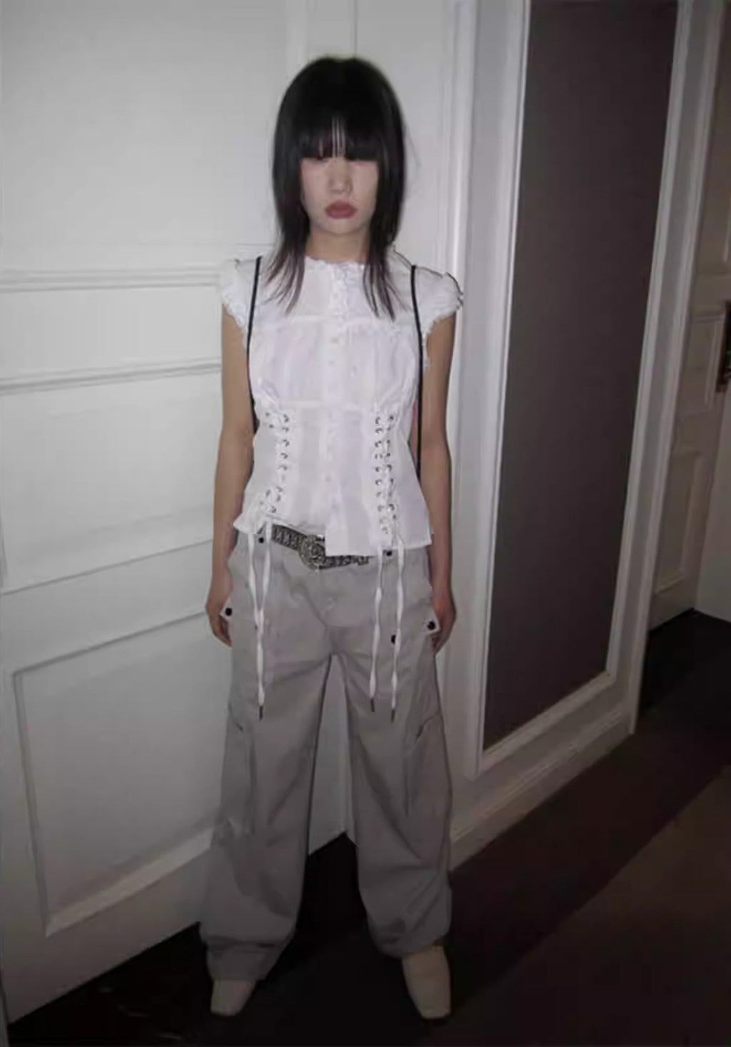 3months | Slim Fit Sleeveless White Cropped Spring Summer Shirt [ID:]