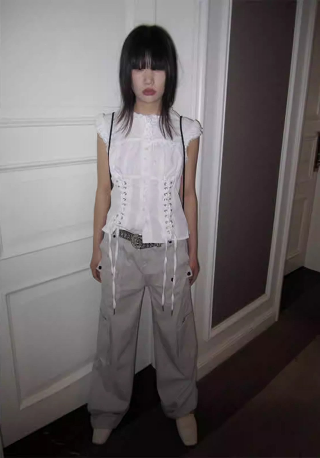 3months | Slim Fit Sleeveless White Cropped Spring Summer Shirt [ID:]