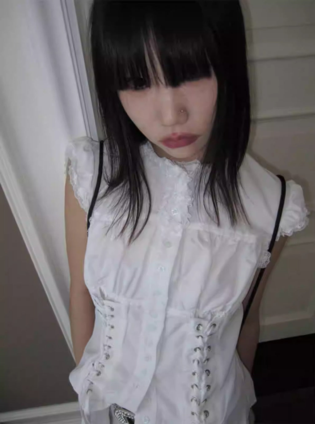 3months | Slim Fit Sleeveless White Cropped Spring Summer Shirt [ID:]