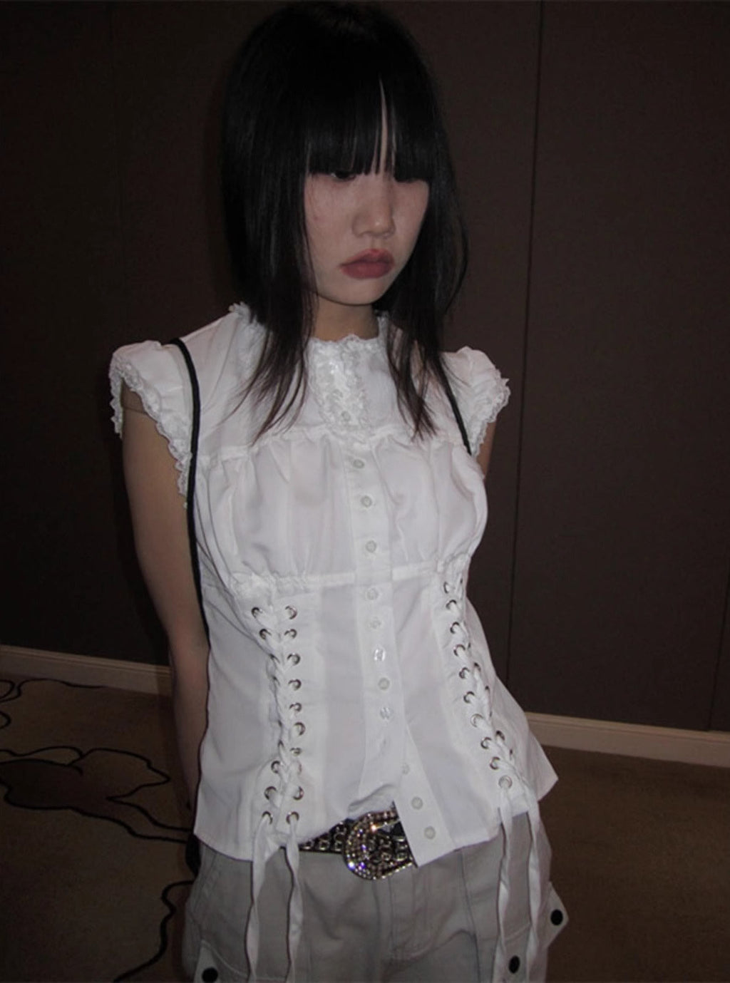 3months | Slim Fit Sleeveless White Cropped Spring Summer Shirt [ID:]