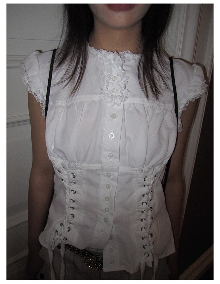 3months | Slim Fit Sleeveless White Cropped Spring Summer Shirt [ID:]