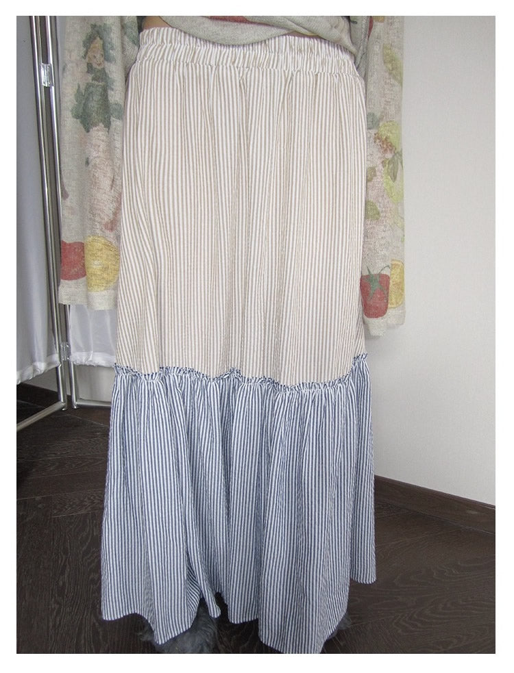 3months | Korean Loose Striped Patchwork A-Line Spring Skirt [ID:]