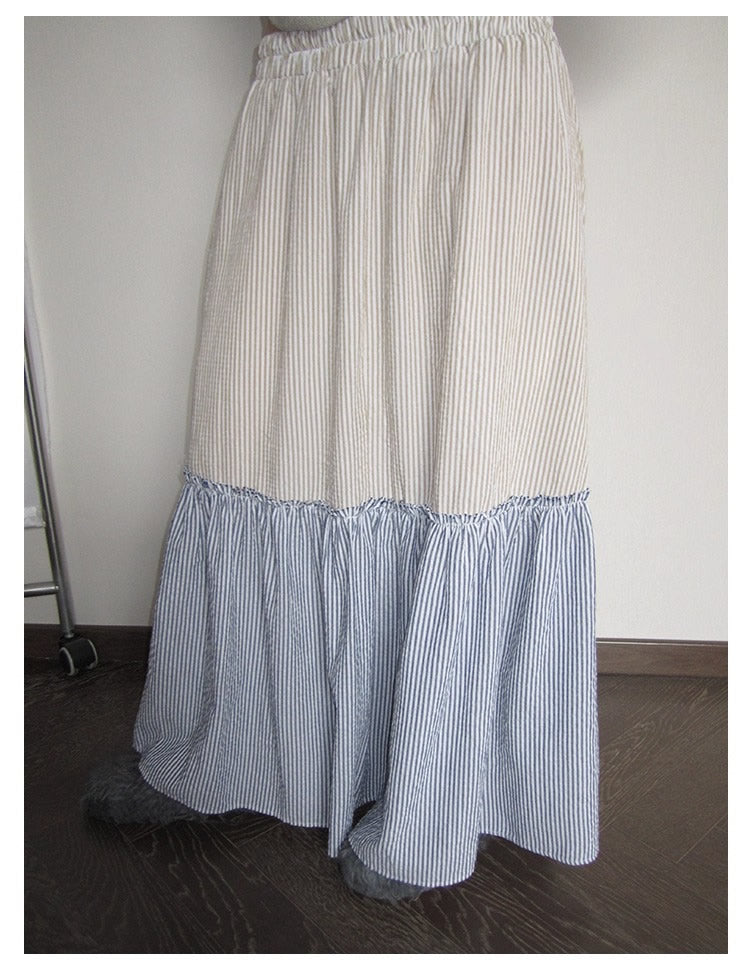 3months | Korean Loose Striped Patchwork A-Line Spring Skirt [ID:]