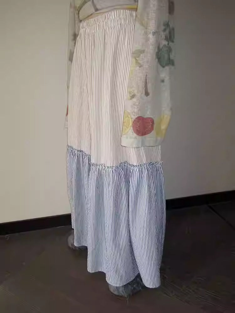 3months | Korean Loose Striped Patchwork A-Line Spring Skirt [ID:]