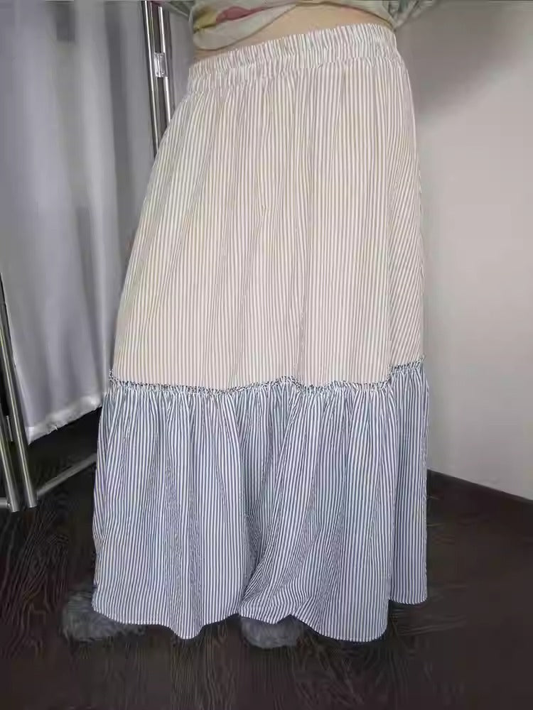 3months | Korean Loose Striped Patchwork A-Line Spring Skirt [ID:]