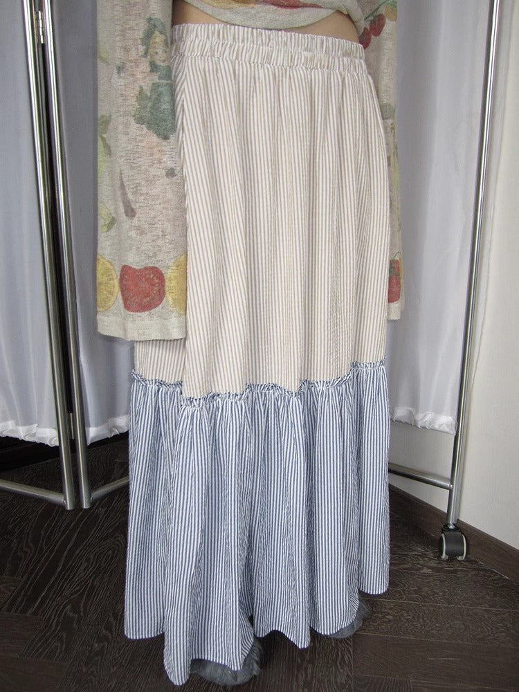 3months | Korean Loose Striped Patchwork A-Line Spring Skirt [ID:]