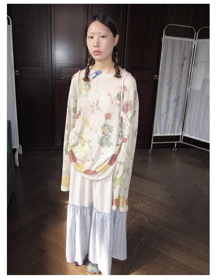 3months | Korean Loose Striped Patchwork A-Line Spring Skirt [ID:]