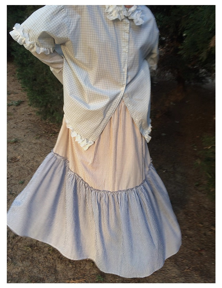3months | Korean Loose Striped Patchwork A-Line Spring Skirt [ID:]